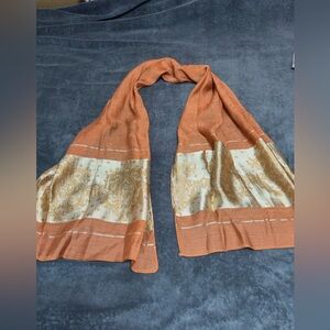 Elegant Orange and Gold Paisley Scarf